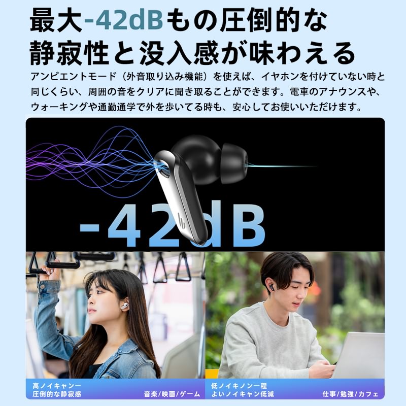 E001 【VGP 2022&Red dot受賞】NeoBuds Pro ワイヤレス イヤホン Bluetooth V5.0 ノイズキャンセリング 外音取り込み Hi-Res 低遅延 急速充電 最大24時間