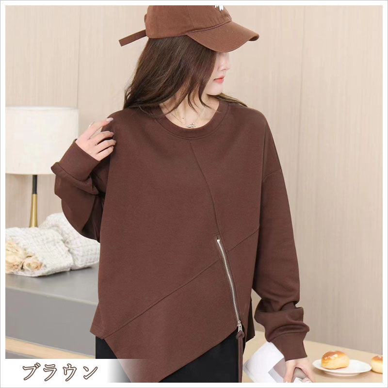 RA964 長袖 トップス カットソー アシンメトリー ジップ