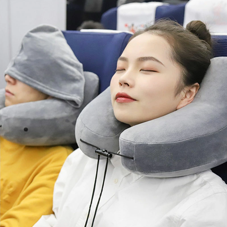 TW375 フード付き ネックピロー H型 収納ポーチ