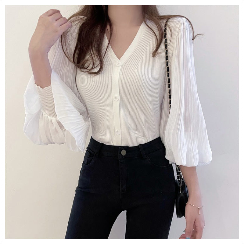 RA980 カーディガン 長袖 ニット Vネック トップス 大人可愛い エレガント フェミニン