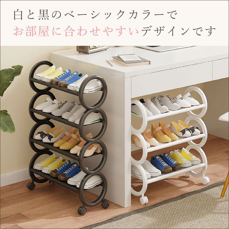 TW374 キャスター付き 簡易シューズラック 3段 4段 4サイズ スリム