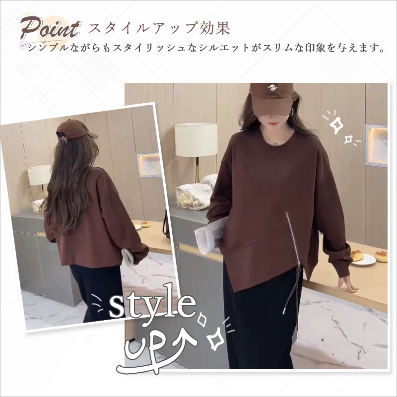 RA964 長袖 トップス カットソー アシンメトリー ジップ