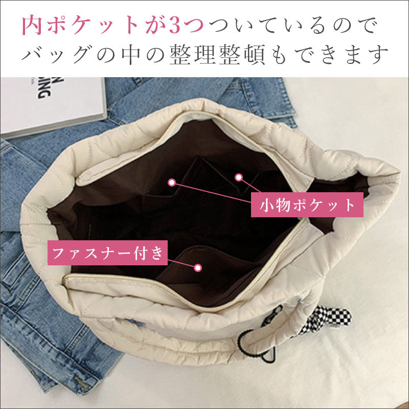 TW332  キルティング トートバッグ ファスナー付き