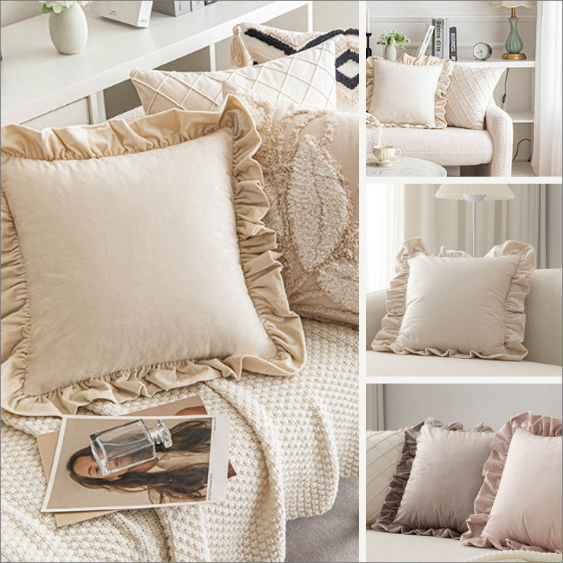 TW353  クッションカバー 45×45cm フリル ベロア ベルベッド