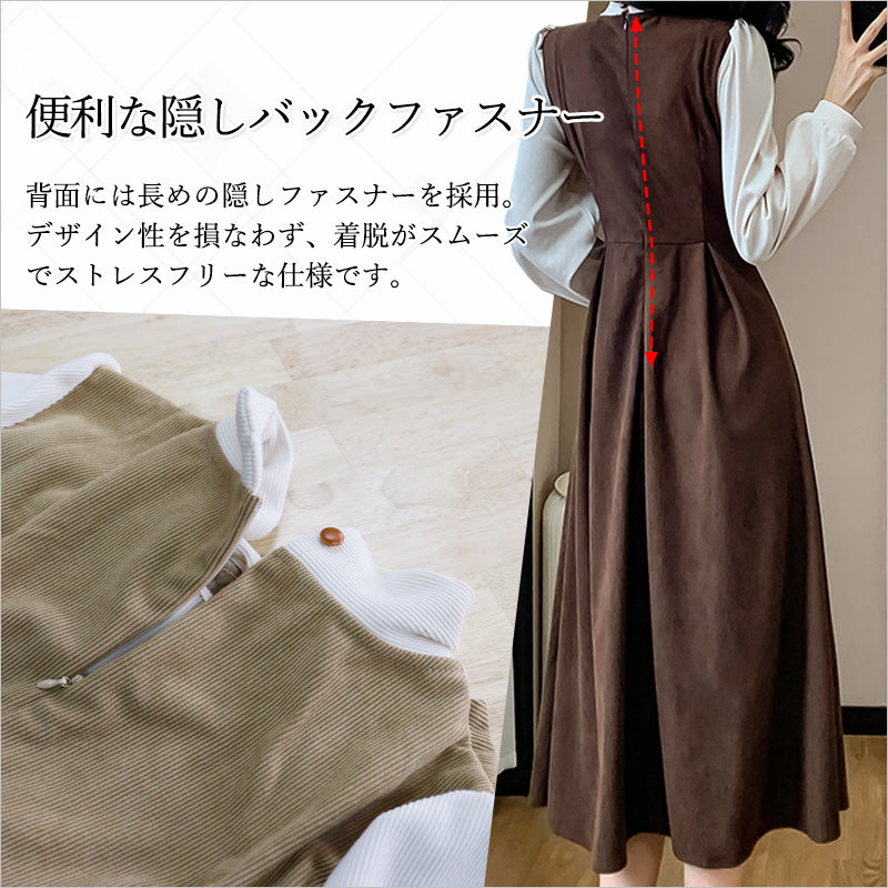 RA999  レディース ワンピース ロングワンピース コーデュロイ レイヤード風