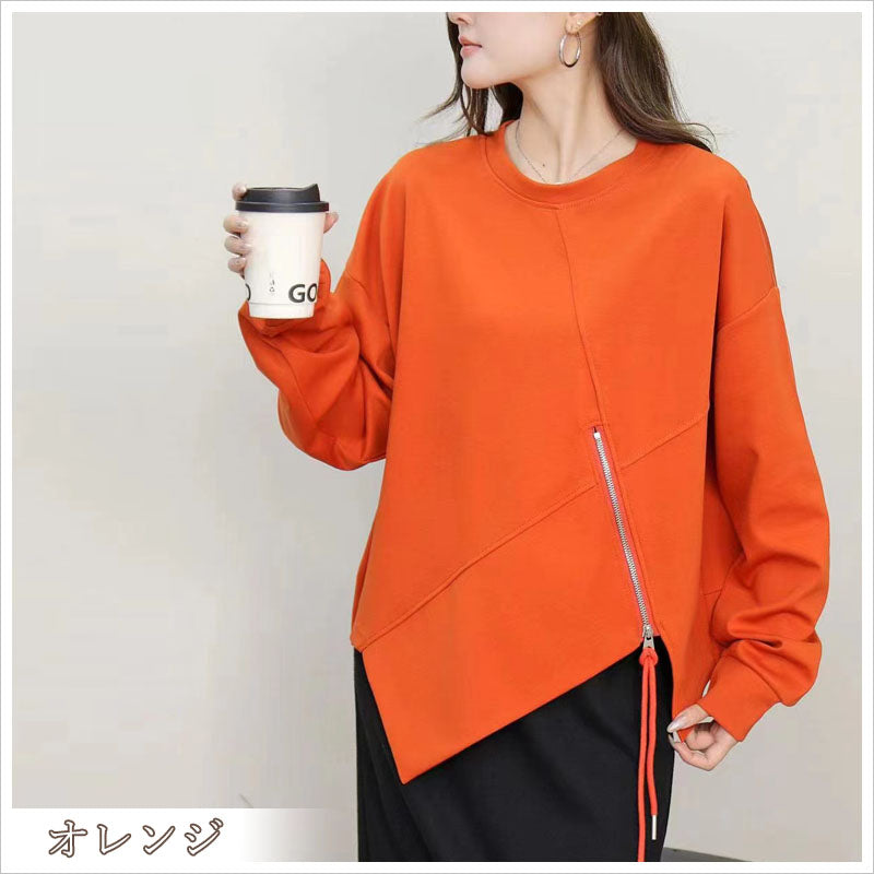 RA964 長袖 トップス カットソー アシンメトリー ジップ