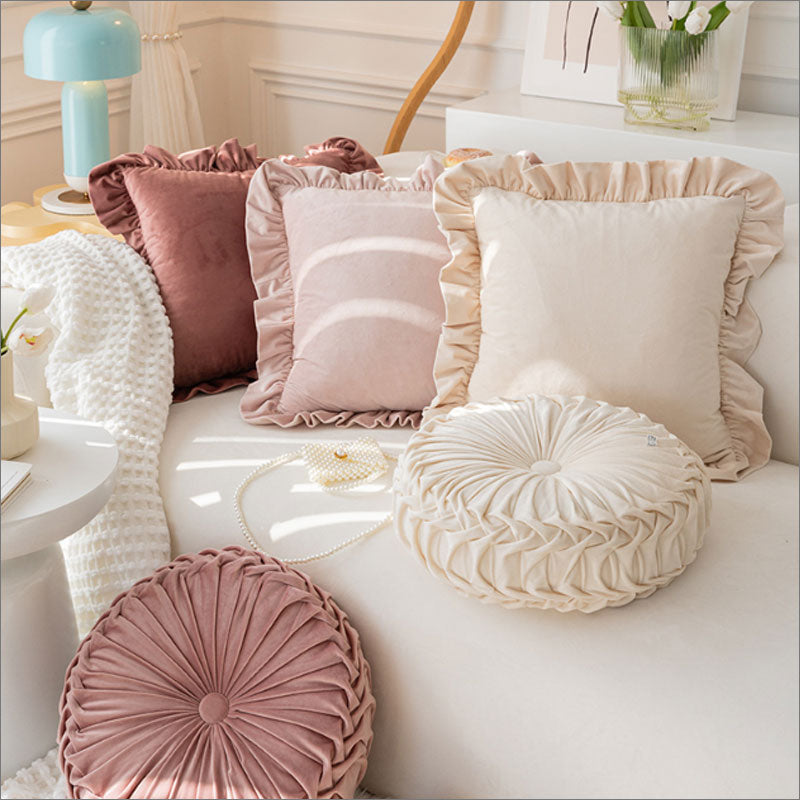 TW353  クッションカバー 45×45cm フリル ベロア ベルベッド