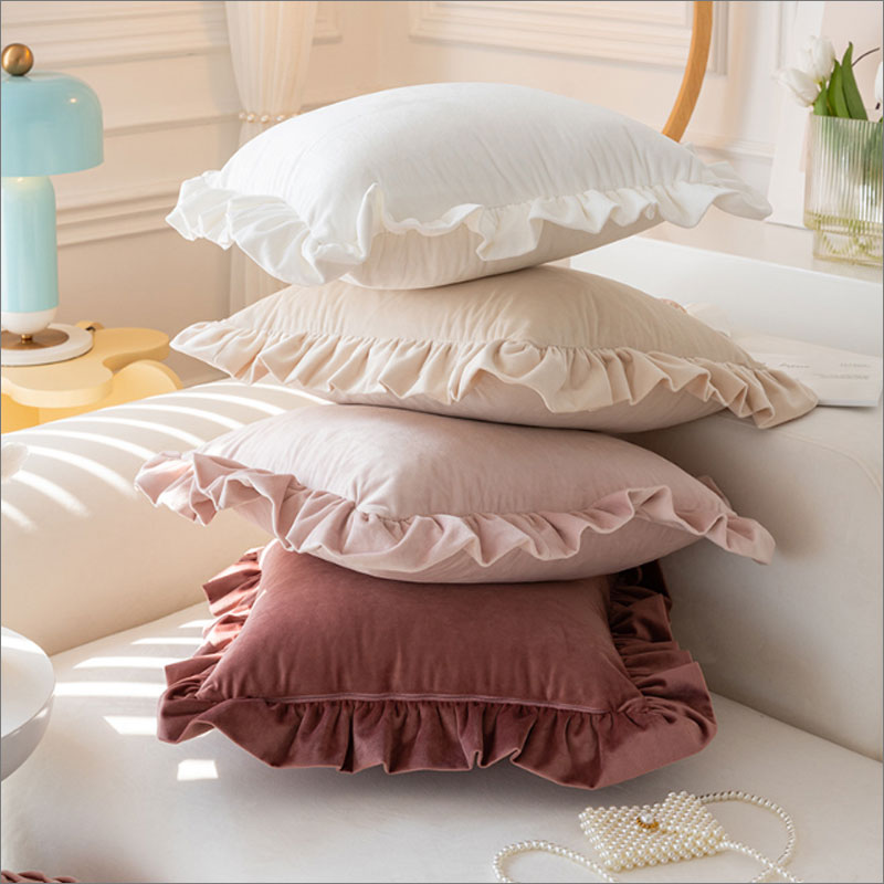 TW353  クッションカバー 45×45cm フリル ベロア ベルベッド