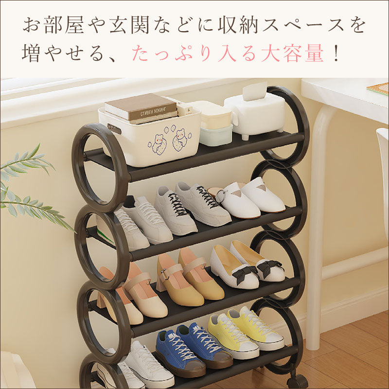 TW374 キャスター付き 簡易シューズラック 3段 4段 4サイズ スリム