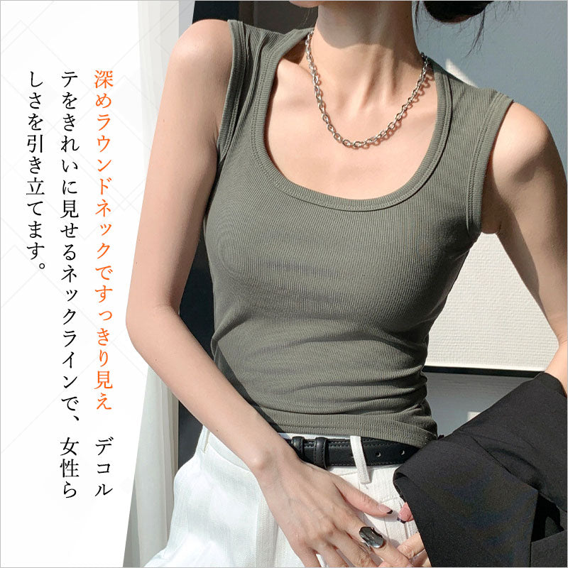 RA1002 タンクトップ トップス ノースリーブ サマーニット レディース 無地 リブ編み インナー