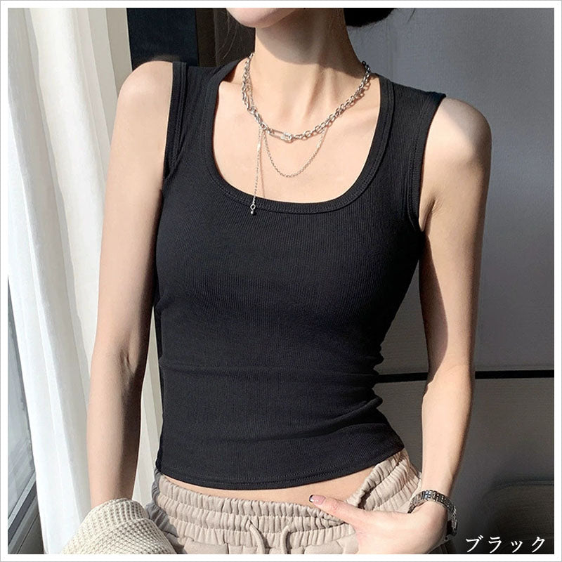 RA1002 タンクトップ トップス ノースリーブ サマーニット レディース 無地 リブ編み インナー