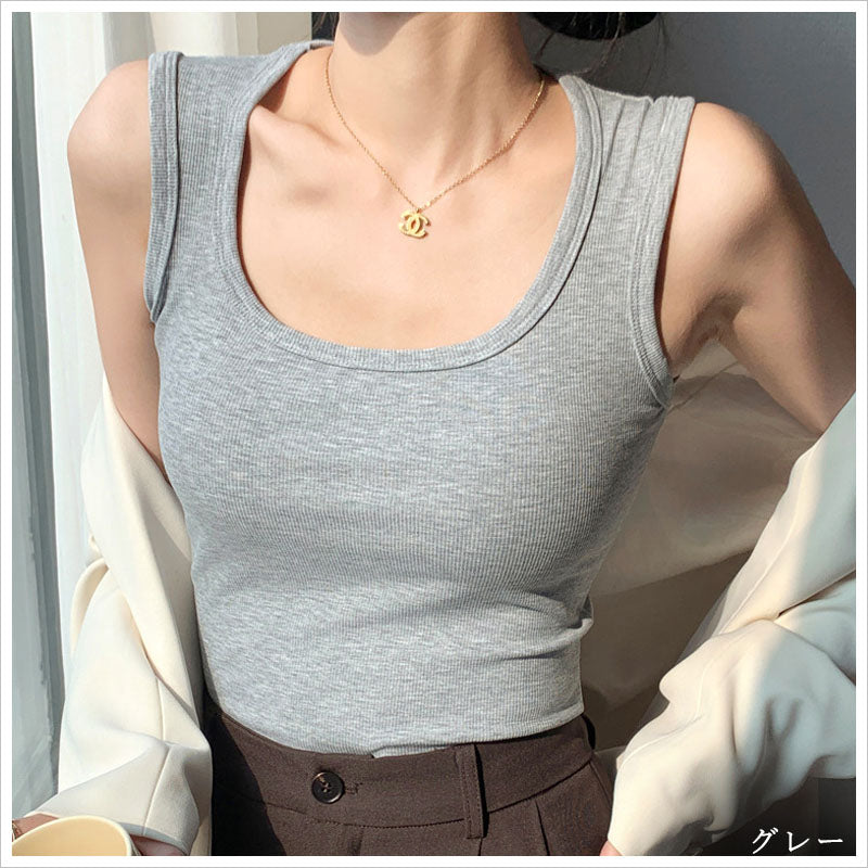 RA1002 タンクトップ トップス ノースリーブ サマーニット レディース 無地 リブ編み インナー
