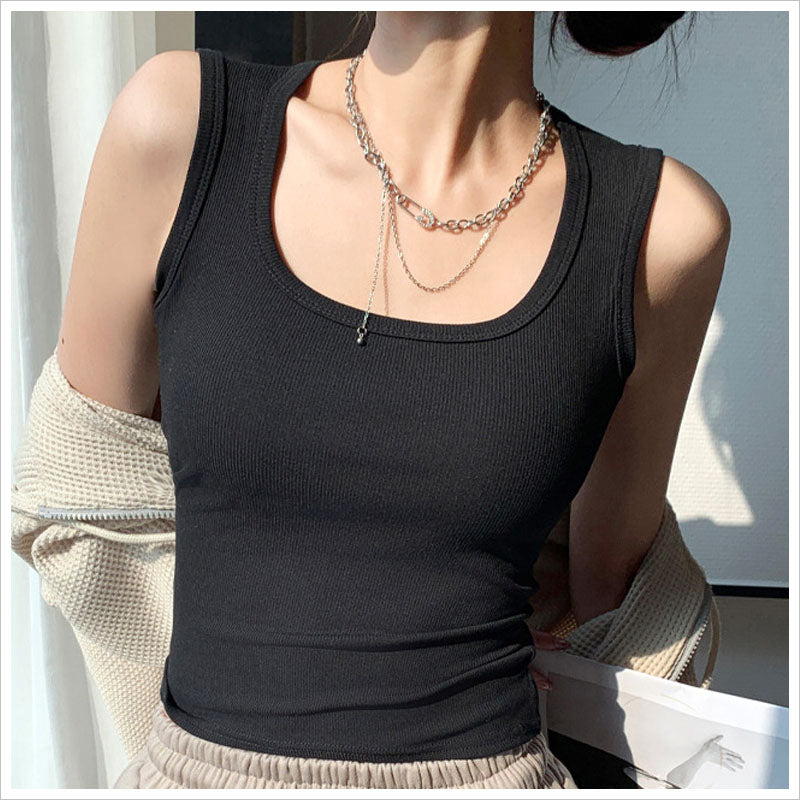 RA1002 タンクトップ トップス ノースリーブ サマーニット レディース 無地 リブ編み インナー