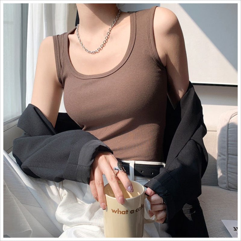 RA1002 タンクトップ トップス ノースリーブ サマーニット レディース 無地 リブ編み インナー