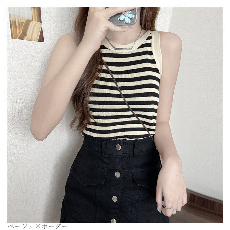 RA1007   タンクトップ トップス ノースリーブ サマーニット レディース