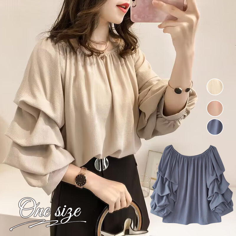 RA1010  トップス ブラウス レディース フリル袖 ギャザー ボリュームスリーブ オフショルダー
