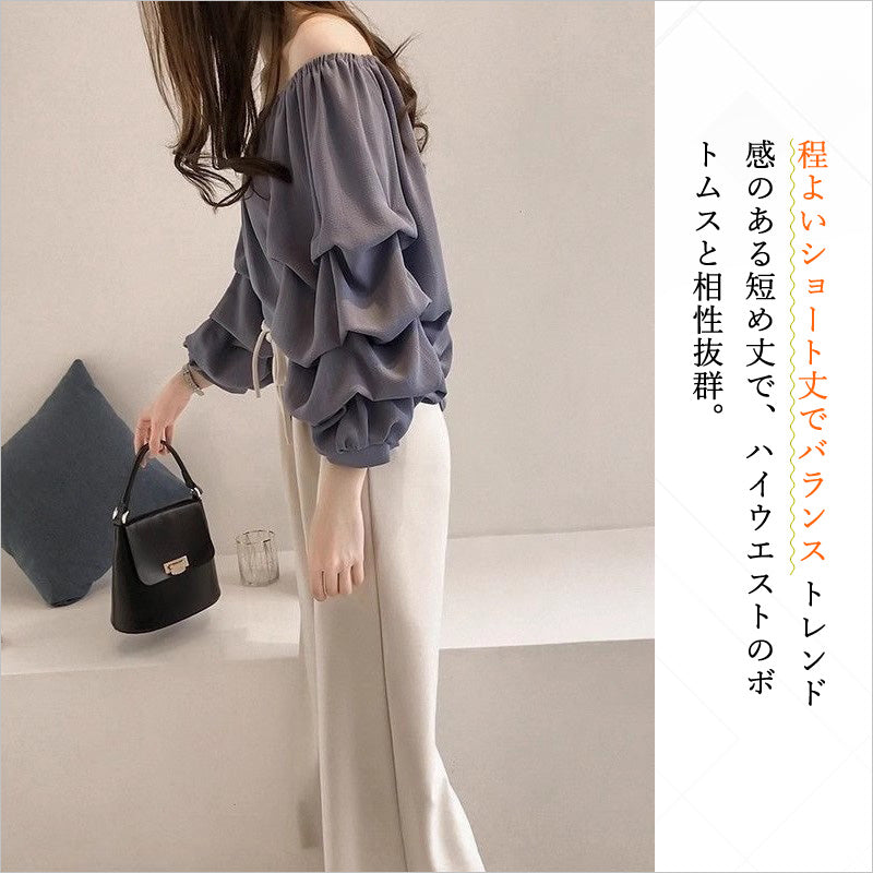 RA1010  トップス ブラウス レディース フリル袖 ギャザー ボリュームスリーブ オフショルダー