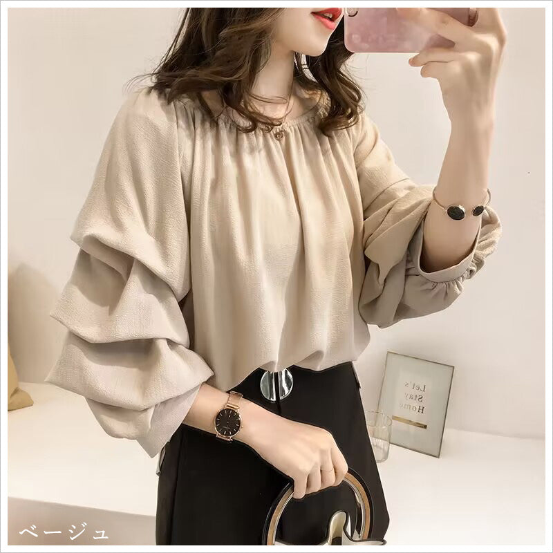 RA1010  トップス ブラウス レディース フリル袖 ギャザー ボリュームスリーブ オフショルダー
