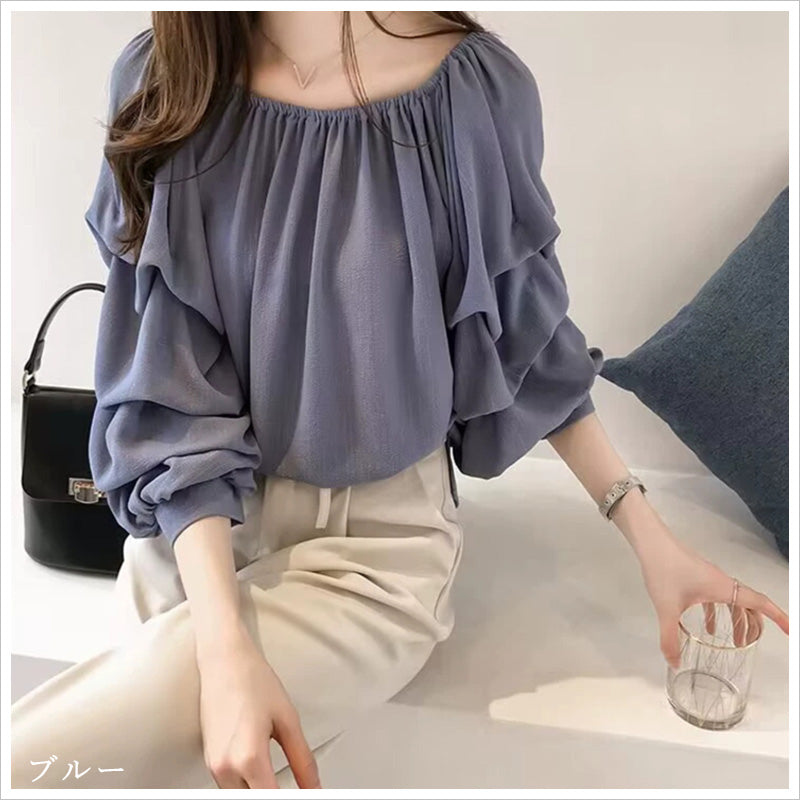 RA1010  トップス ブラウス レディース フリル袖 ギャザー ボリュームスリーブ オフショルダー