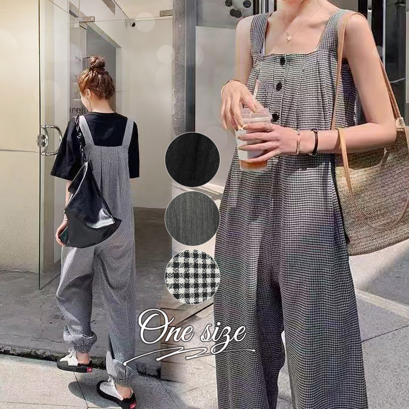 RA1014 レディース サロペット チェック柄 ゆったり 涼しい 着やせ効果 カジュアル 太めストラップ