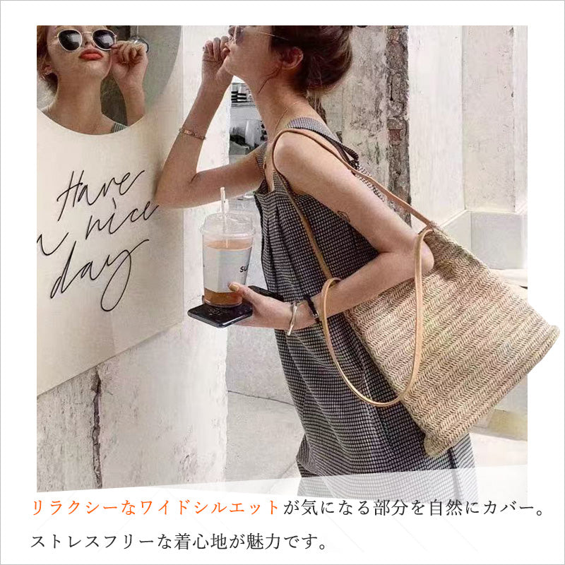 RA1014 レディース サロペット チェック柄 ゆったり 涼しい 着やせ効果 カジュアル 太めストラップ