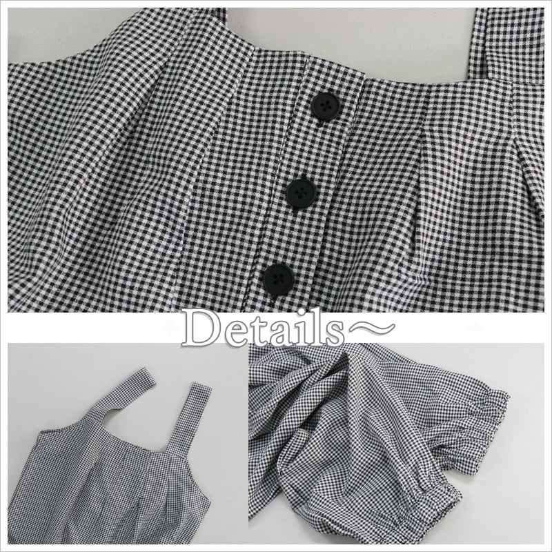 RA1014 レディース サロペット チェック柄 ゆったり 涼しい 着やせ効果 カジュアル 太めストラップ