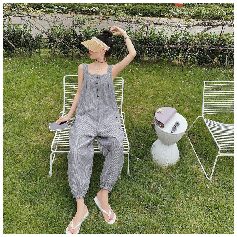 RA1014 レディース サロペット チェック柄 ゆったり 涼しい 着やせ効果 カジュアル 太めストラップ