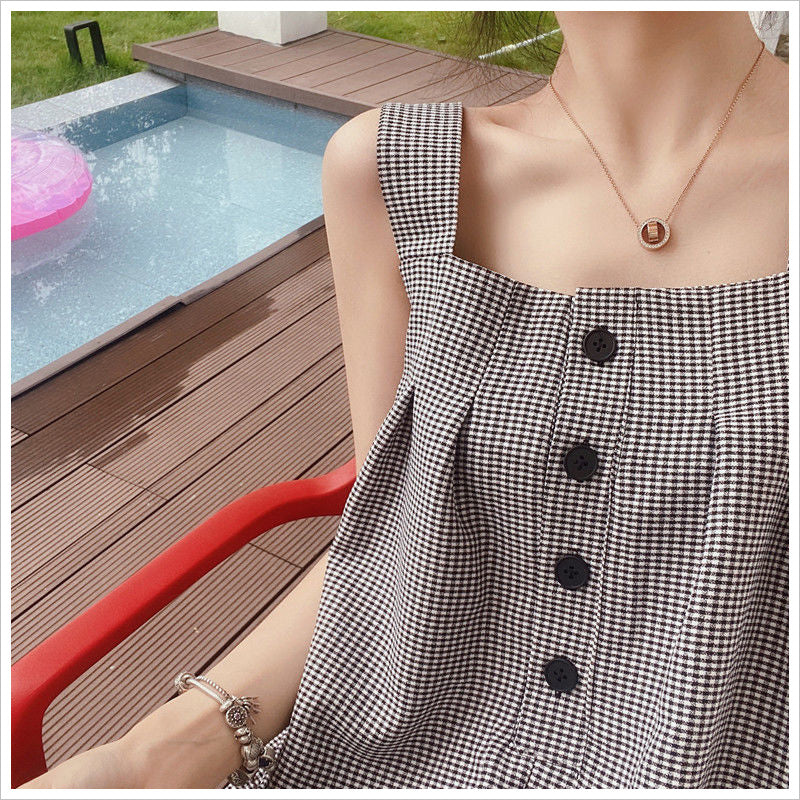 RA1014 レディース サロペット チェック柄 ゆったり 涼しい 着やせ効果 カジュアル 太めストラップ