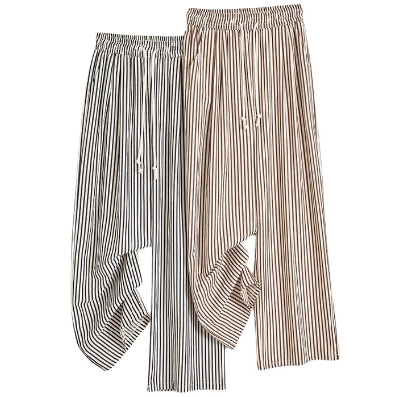 RA1031 ストライプワイドパンツ レディース 薄手 美脚 脚長効果 ハイウエスト ゆったり リラックス