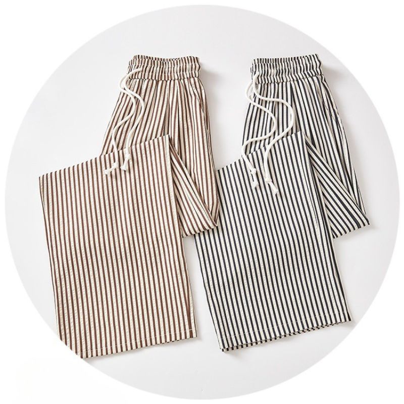 RA1031 ストライプワイドパンツ レディース 薄手 美脚 脚長効果 ハイウエスト ゆったり リラックス