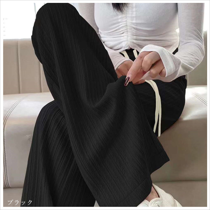 RA1032 ワイドパンツ リブパンツ 美脚 レディース 体型カバー