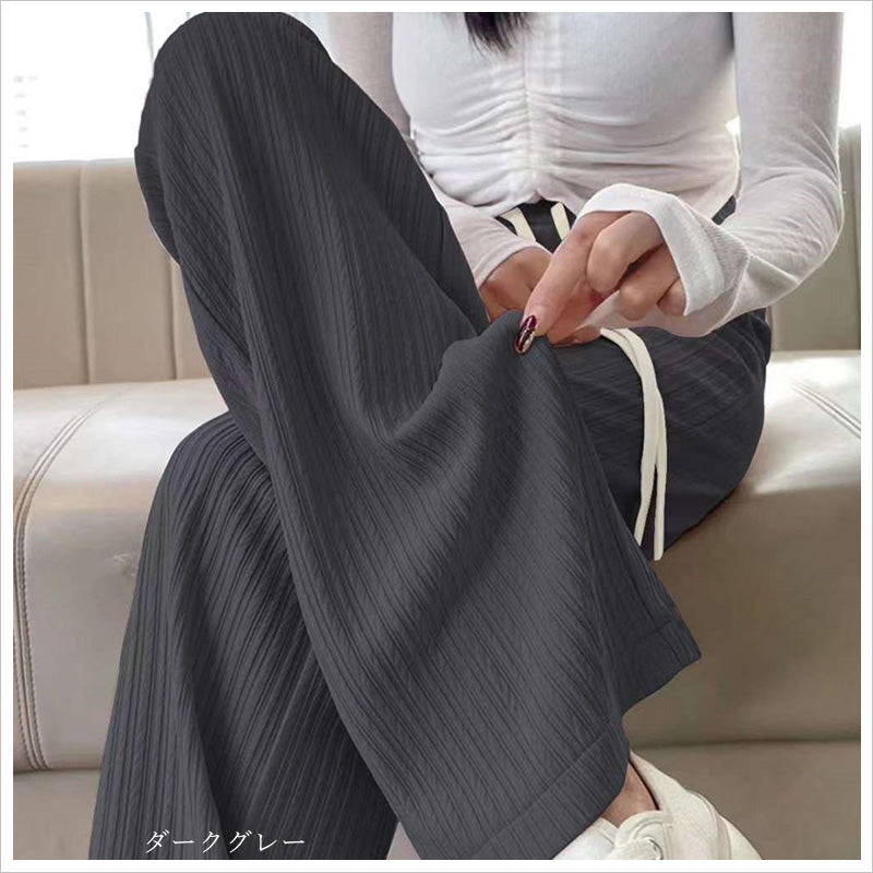 RA1032 ワイドパンツ リブパンツ 美脚 レディース 体型カバー