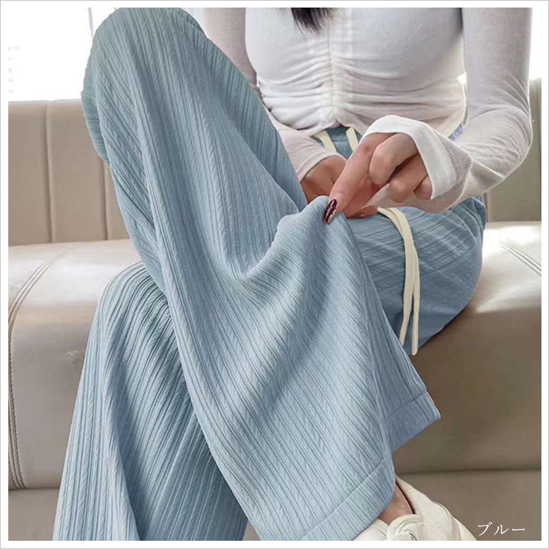 RA1032 ワイドパンツ リブパンツ 美脚 レディース 体型カバー