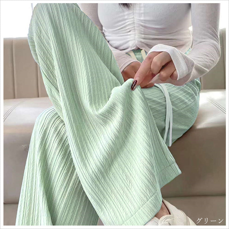 RA1032 ワイドパンツ リブパンツ 美脚 レディース 体型カバー