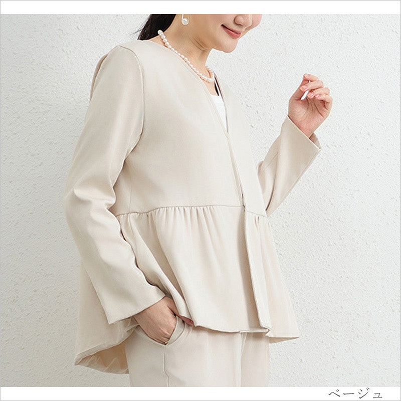 RA1035 セットアップ レディース 上下セット ペプラム トップス 長袖 きれいめ