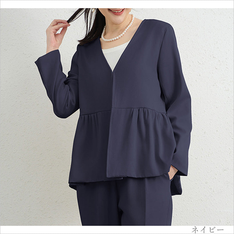 RA1035 セットアップ レディース 上下セット ペプラム トップス 長袖 きれいめ