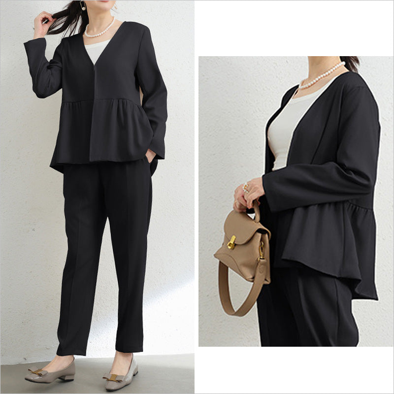 RA1035 セットアップ レディース 上下セット ペプラム トップス 長袖 きれいめ