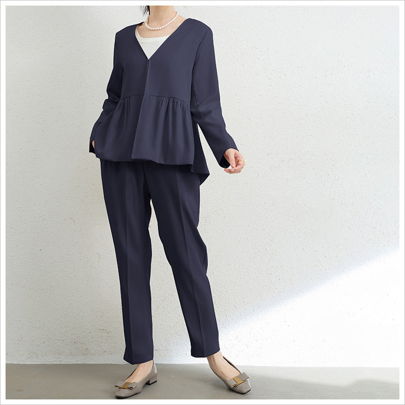 RA1035 セットアップ レディース 上下セット ペプラム トップス 長袖 きれいめ