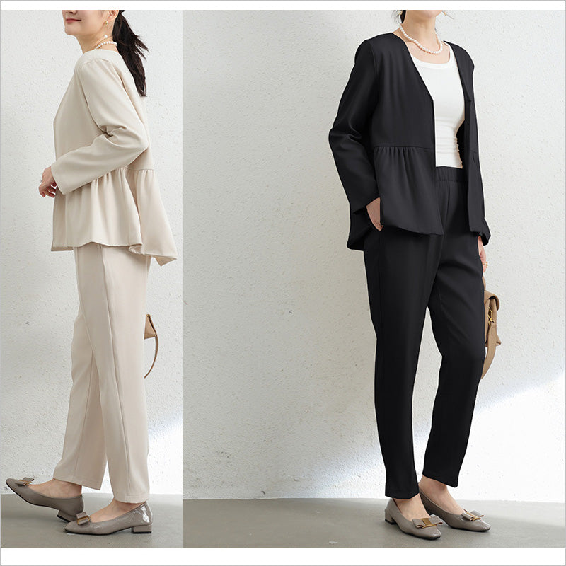 RA1035 セットアップ レディース 上下セット ペプラム トップス 長袖 きれいめ