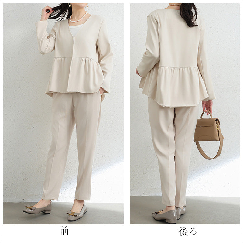 RA1035 セットアップ レディース 上下セット ペプラム トップス 長袖 きれいめ