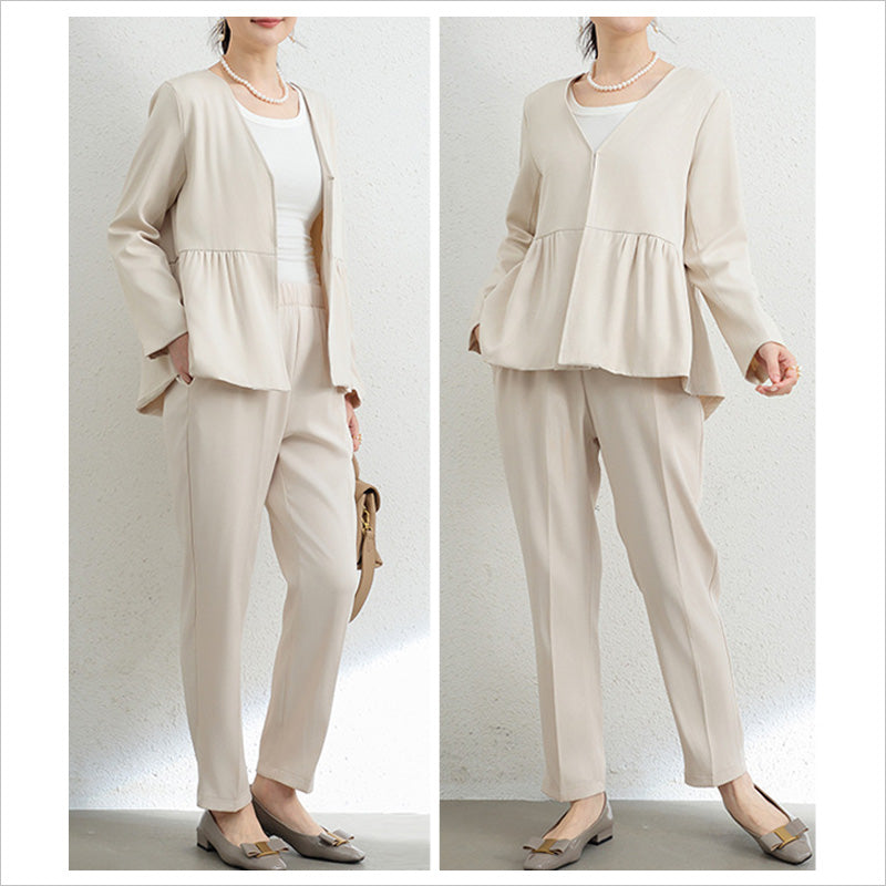 RA1035 セットアップ レディース 上下セット ペプラム トップス 長袖 きれいめ