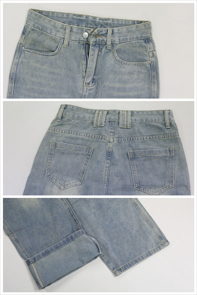 RA1041   レトロ デニム ワイドパンツ レディース