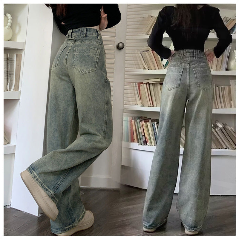 RA1041   レトロ デニム ワイドパンツ レディース