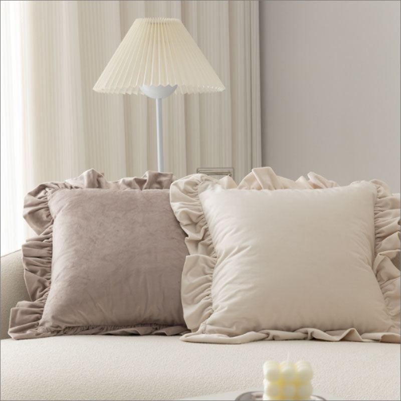 TW353  クッションカバー 45×45cm フリル ベロア ベルベッド