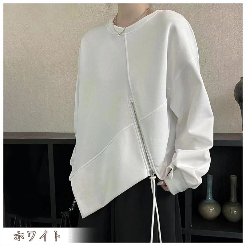 RA964 長袖 トップス カットソー アシンメトリー ジップ