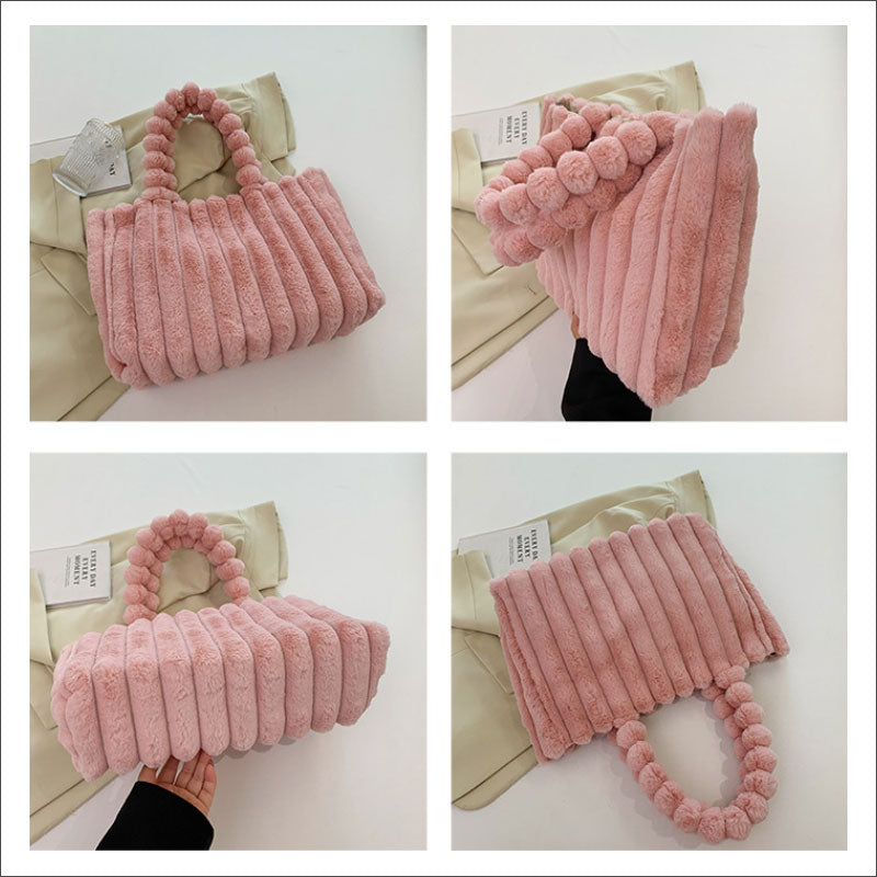 TW394 ストライプ もこもこ バッグ トートバッグ ぽこぽこ