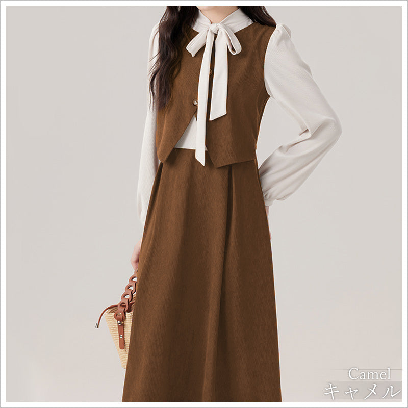 RA999  レディース ワンピース ロングワンピース コーデュロイ レイヤード風