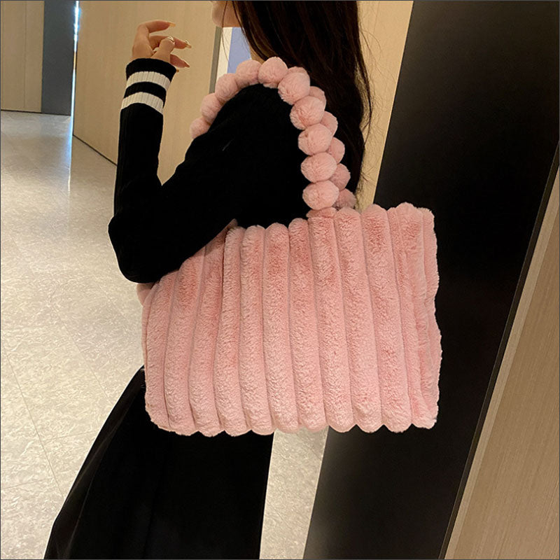 TW394 ストライプ もこもこ バッグ トートバッグ ぽこぽこ