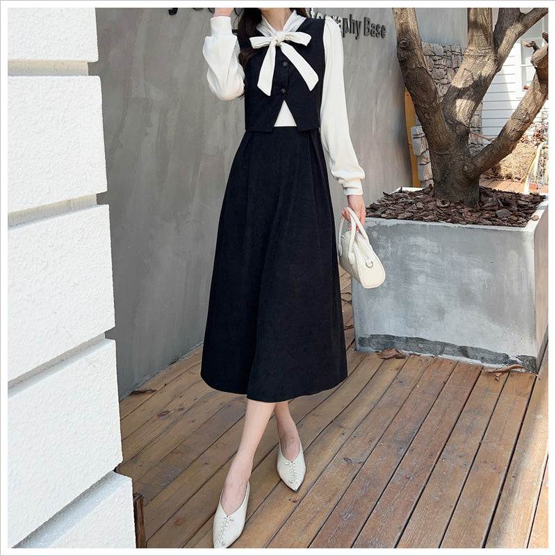 RA999  レディース ワンピース ロングワンピース コーデュロイ レイヤード風