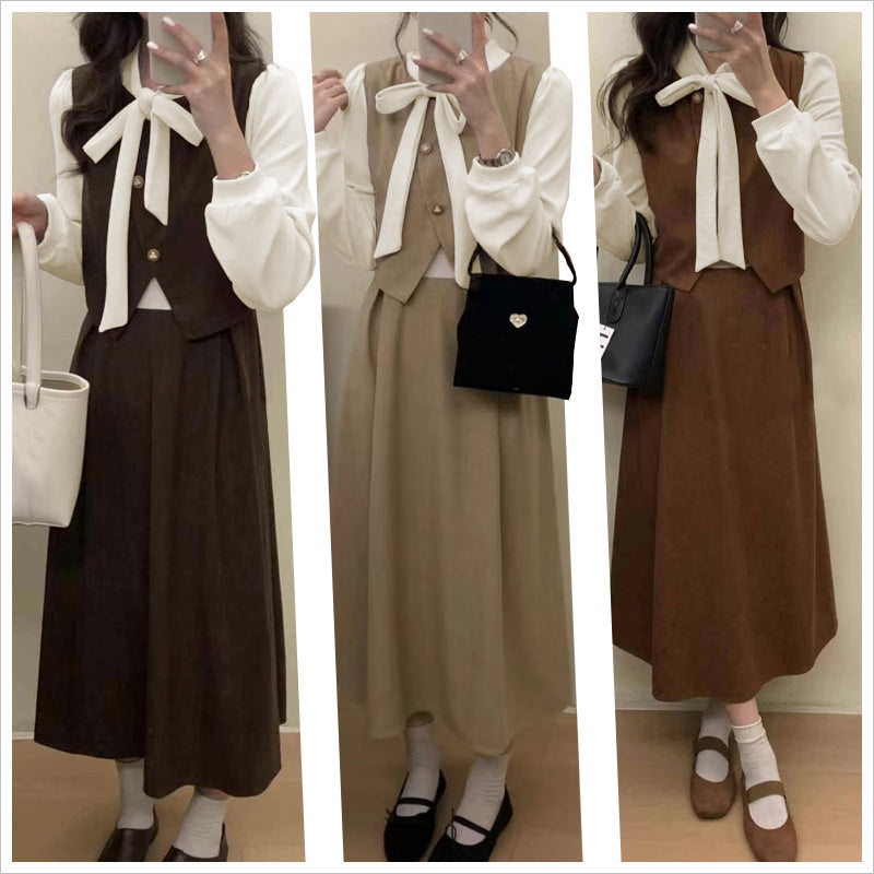 RA999  レディース ワンピース ロングワンピース コーデュロイ レイヤード風